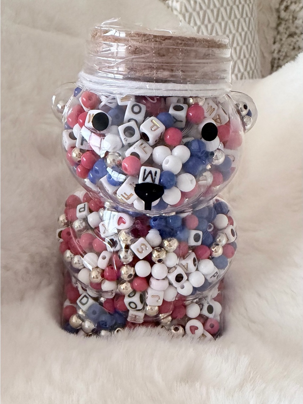 New-Beaded Bear Jar Party Favors - Pink, Blue & White